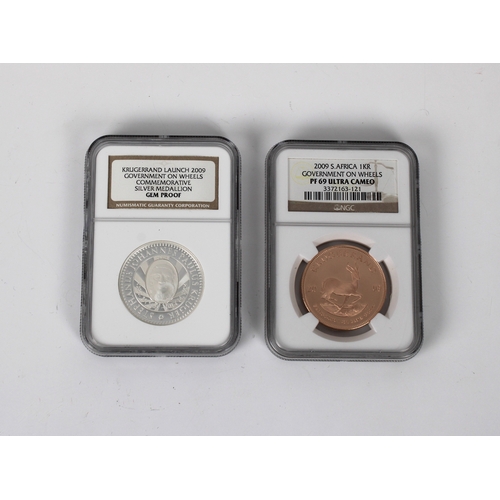 11 - A 2009 South Africa Government on Wheels Krugerrand (two coin) set - NGC graded comprising Krugerran... 