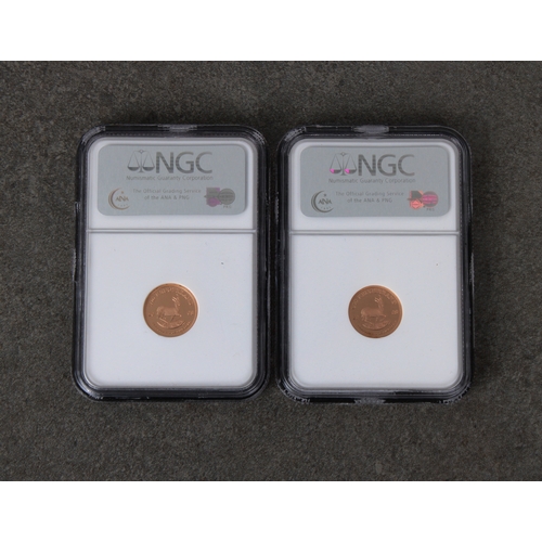 112 - Two x 2008 South Africa 1/10 Gold Krugerrand - NGC graded both PF 69 Ultra Cameo, 3202685-097 & 3202... 