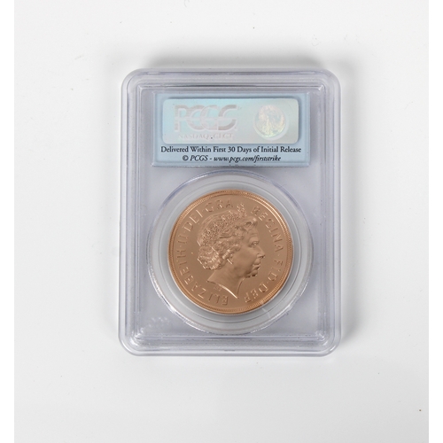 144 - A St. George 2011 First Strike Five-Pound Gold Sovereign - PCGS graded grade - PR70DCAM, No. 1908468... 