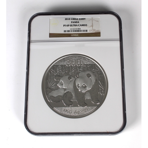 145 - A 2010 Chinese Panda Commemorative 1kg silver (.999Ag) 300 Yuan coin - NGC graded PF69 ultra cameo, ... 