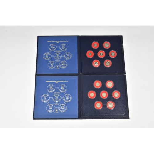 146 - Two States of Jersey seven-coin silver frosted proof sets 1983, in presentation folder accompanied b... 