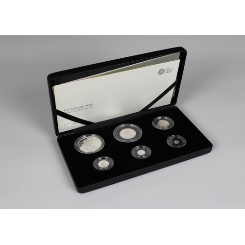 148 - A Royal Mint 2020 UK six coin silver proof Britannia set 'The Spirit of the Nation', cased with cert... 