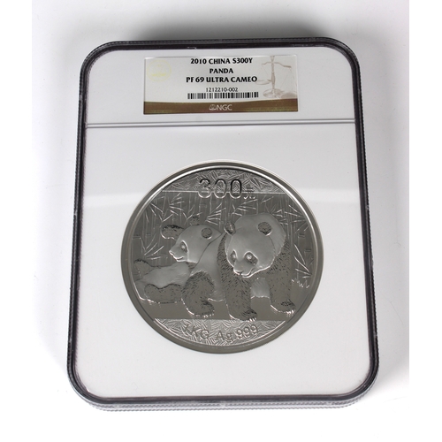 18 - A 2010 Chinese Panda Commemorative 1kg silver (.999Ag) 300 Yuan coin - NGC graded PF69 ultra cameo, ... 