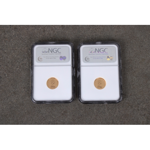 187 - Two x 1984 Isle of Man Gold Tenth Oz (1/10) Angel coin - NGC graded both PF 70 Ultra Cameo, 3133610-... 