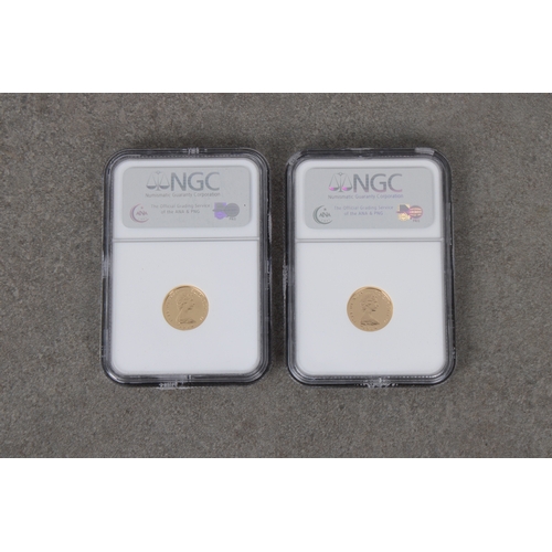 202 - Two x 1984 Isle of Man Gold Tenth Oz (1/10) Angel coin - NGC graded both PF 70 Ultra Cameo, 3133610-... 