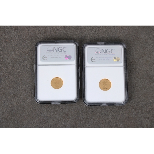 218 - Two x 1984 Isle of Man Gold Tenth Oz (1/10) Angel coin - NGC graded both PF 70 Ultra Cameo, 3114704-... 