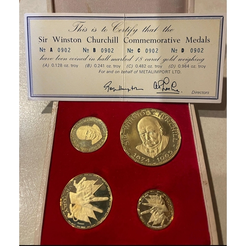 231 - A set of four Sir Winston Churchill 18ct Gold Commemorative Medals by Metalimport, in original prese... 