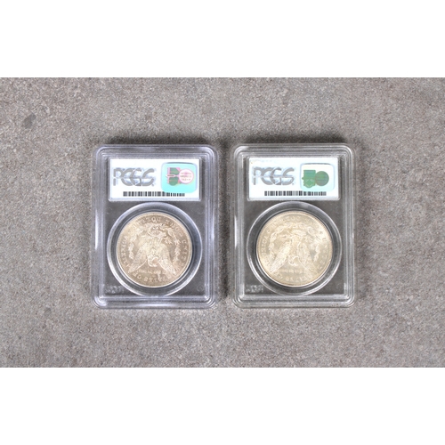 25 - Two x 1878-S Morgan Dollar series: 52 coin: 3 - PCGS graded both MS 64, certificate numbers 7082.64/... 