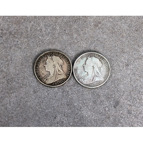 30 - Two Victorian Old Head silver Crowns 1895 & 1896. (2)