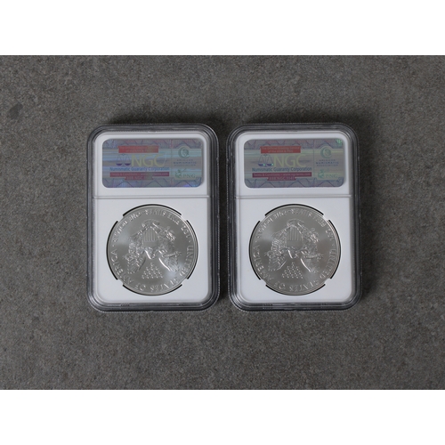 40 - Two x Eagle 25th Anniversary 2011 Eagle S$1 Early Releases - NGC graded MS 70, 3451453-166 & 3451611... 