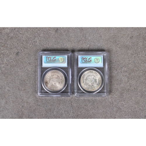 68 - Two x 1878-S Morgan Dollars - PCGS graded both MS 64, certificate numbers 7082.64/12777993 & 7082.64... 