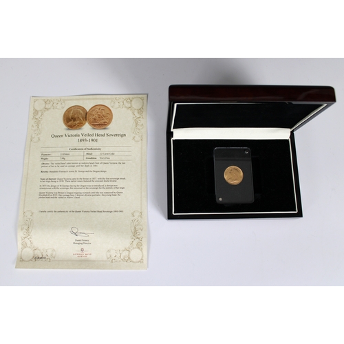 77 - A Queen Victoria 1893 Gold Full Sovereign cased, with paperwork, The London Mint Office.