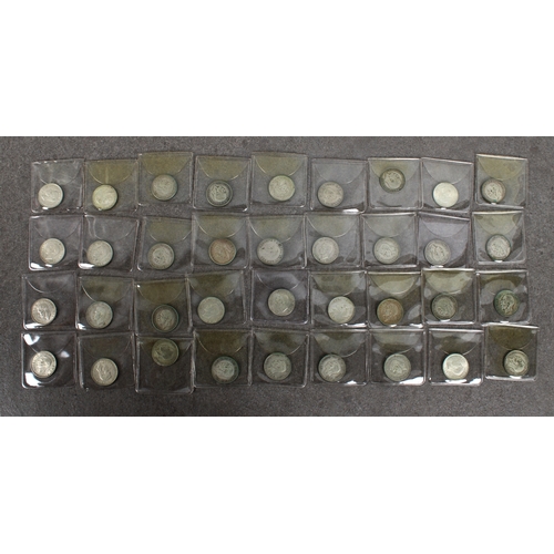 96 - A collection of Thirty Six (36) 1920-1946 silver One Shilling coins 50% Ag various dates and conditi... 