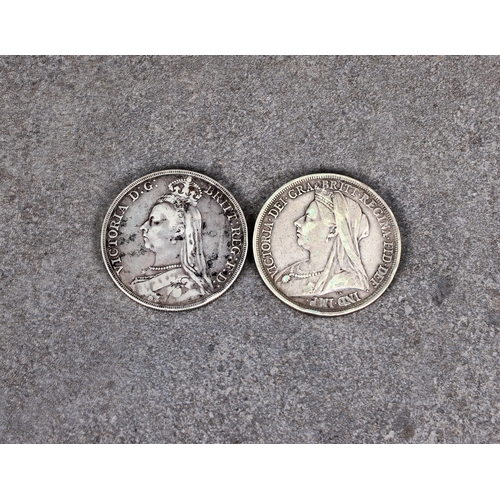 97 - Two Victorian silver Crowns, Jubilee head and Old Head, 1891 & 1893. (2)