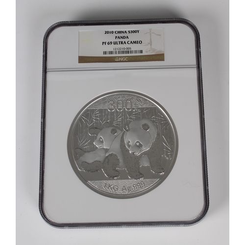 98 - A 2010 Chinese Panda Commemorative 1kg silver (.999Ag) 300 Yuan coin - NGC graded PF69 ultra cameo, ... 