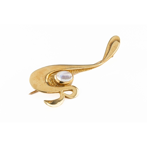 1079 - A limited edition 18ct gold moonstone set initial 'R' brooch by Catherine Best number 11.