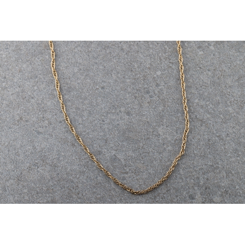 1101 - A 9ct yellow gold fine rope chain 61cm. long.