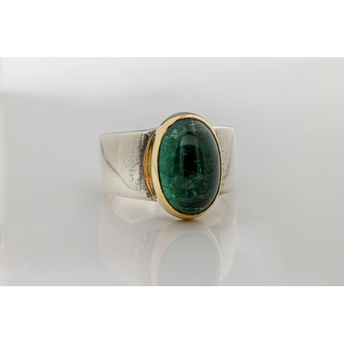 1166 - A Bruce Russell of Guernsey 18ct yellow gold, silver and tourmaline ring approximate size P.