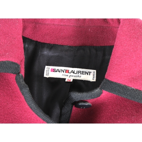 1298 - A vintage YSL Yves Saint Laurent Rive Gauche designer fitted jacket 1970s wine red wool with black b... 