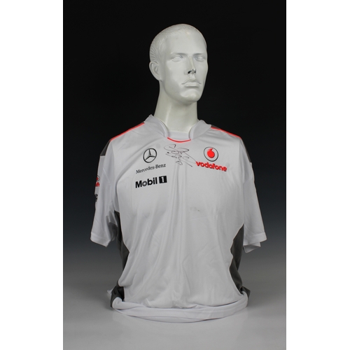 1307 - A Vodafone McLaren Mercedes F1 team X- Large size Hugo Boss male T-Shirt - Signed in black marker to... 