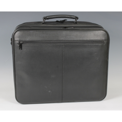 1344 - A Bentley Heritage black leather laptop brief case  featuring two zipped sections with various compa... 