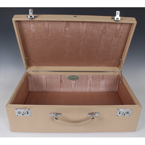 1346 - Two Bentley beige leather travel cases, by Trunks of Haslemere watered silk interiors, 39 x 36cm. x ... 