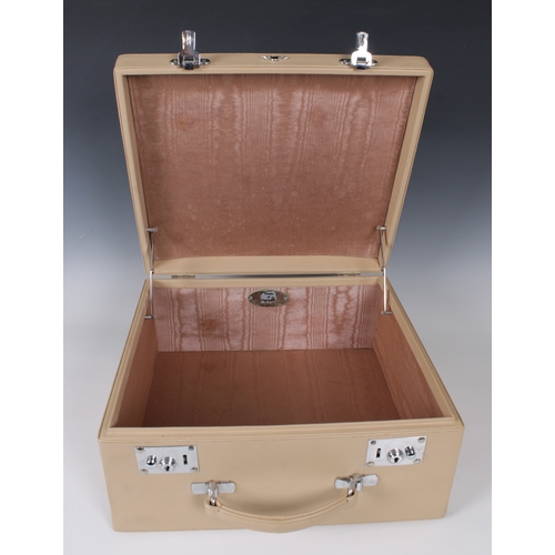 1346 - Two Bentley beige leather travel cases, by Trunks of Haslemere watered silk interiors, 39 x 36cm. x ... 