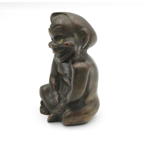 1354 - A Bronze Billiken car mascot or good luck figure c.1920, probably French, possible signature to left... 