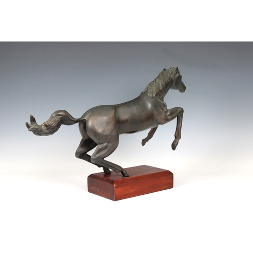 1383 - Somchai Hattakitkosol (Thai, 1934-2000) Galloping Horse, bronze, on a wooden base, impressed on leg ... 