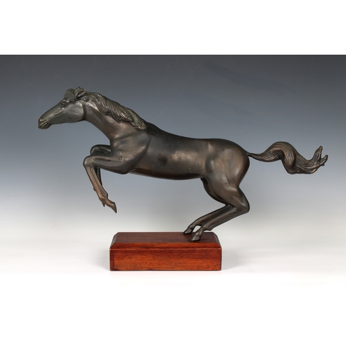 1383 - Somchai Hattakitkosol (Thai, 1934-2000) Galloping Horse, bronze, on a wooden base, impressed on leg ... 