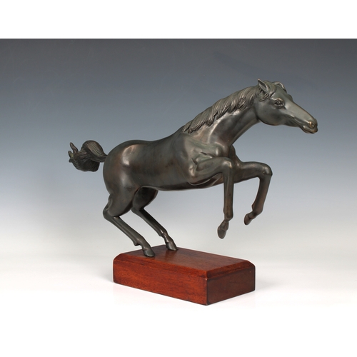 1383 - Somchai Hattakitkosol (Thai, 1934-2000) Galloping Horse, bronze, on a wooden base, impressed on leg ... 