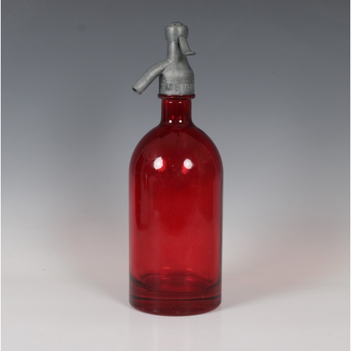 1394 - A 1931 Martin & Freres Cie. Paris Soda/Seltzer trigger spout bottle in red applied surface 