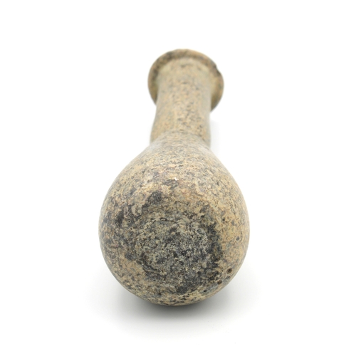 1455 - A ancient Roman glass bottle possibly 2nd - 3rd Century AD bulbous green glass body with flared neck... 