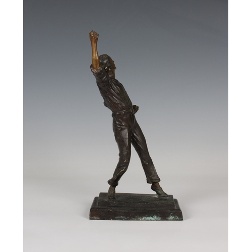 1456 - A cast bronze baseball player sculpture / model having ball in his left hand and right arm aloft, ra... 