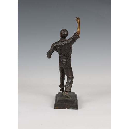 1456 - A cast bronze baseball player sculpture / model having ball in his left hand and right arm aloft, ra... 