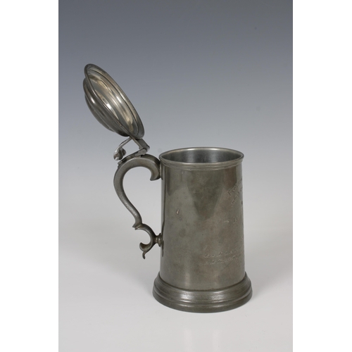 1466 - Rowing interest - A pewter lidded flagon with glass bottom engraved 