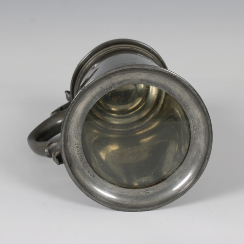 1466 - Rowing interest - A pewter lidded flagon with glass bottom engraved 