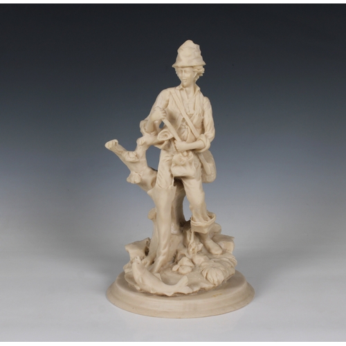 1472 - A late 19th century Parian Ware style figure of a young fisherman on a circular base, 30.5cm. high.