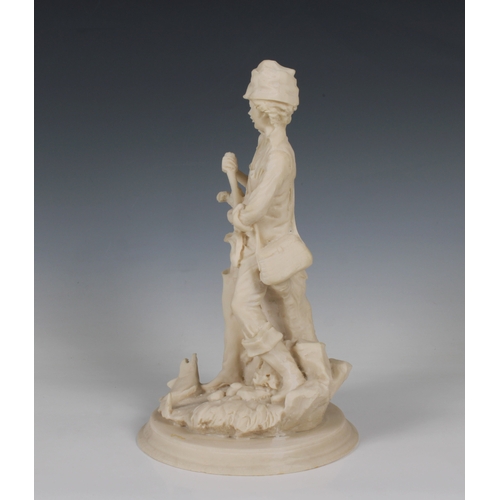 1472 - A late 19th century Parian Ware style figure of a young fisherman on a circular base, 30.5cm. high.