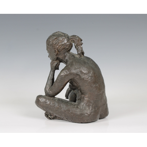 1503 - Kate Denton MRSS (English, b.1954) Contemplation, patinated bronze, signed lower edge 