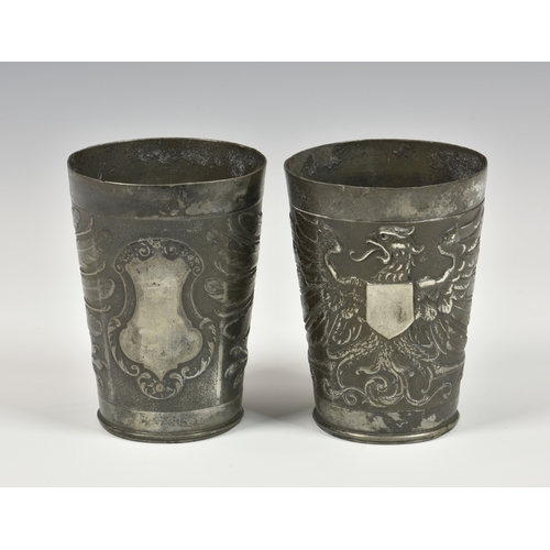 1529 - A pair of Imperial German metal mess goblets (possibly Ehrenbecher cups) each embossed with Eagle, w... 