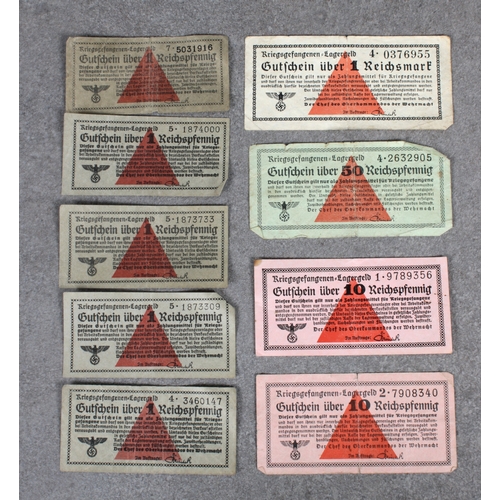 1541 - Germany - World War Two (1939 - 1945) - Prisoner of War Camps currency 'Reichsmark banknotes'. (9)