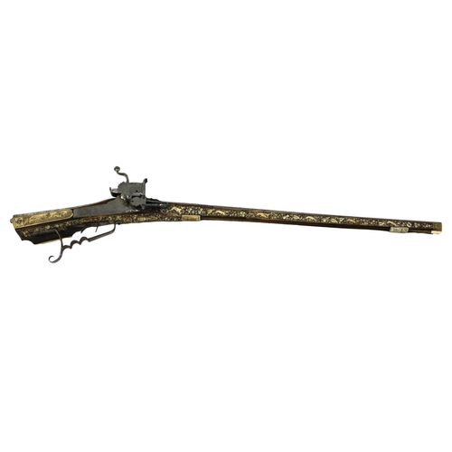 1545 - A scarce antique 17th Century Teschinke-Teschen Wheellock Rifle having slightly tapering 14mm cal. s... 