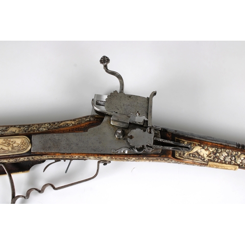 1545 - A scarce antique 17th Century Teschinke-Teschen Wheellock Rifle having slightly tapering 14mm cal. s... 