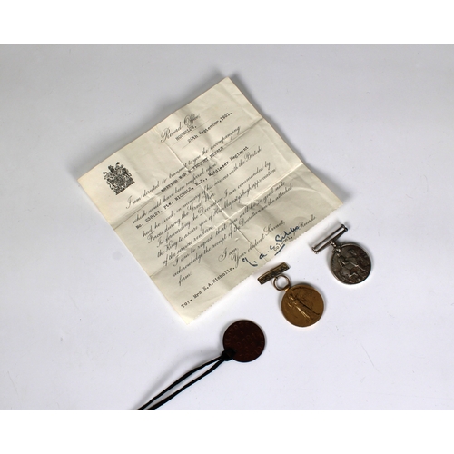 1547 - Military interest - WWI Victory / War Medals and dog tag awarded to Private E. J. Nichols, 238127, M... 