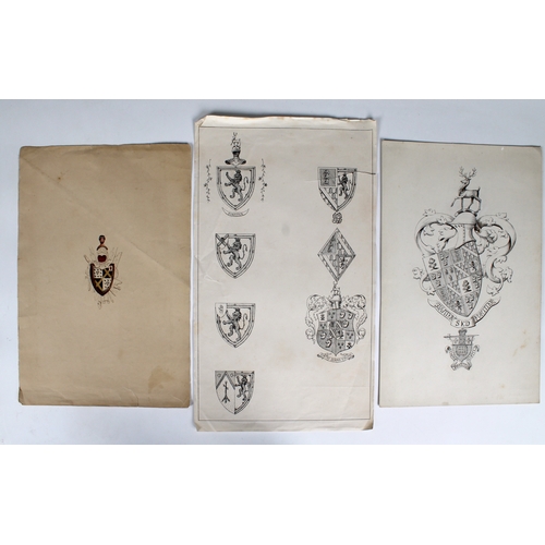 548 - Heraldry interest - A collection of unframed 19th century studies of armorials comprising twelve dra... 