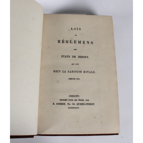 565 - Lois et Reglemens des Etats de Jersey qui ont recu la sanction Royale depuis 1771, pub. Jersey 1845,... 