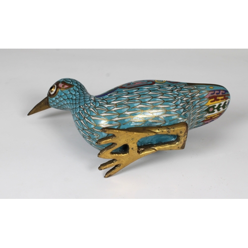 701 - A Chinese cloisonn bird form censer and cover polychrome enamels on a turquoise ground, 13cm high.