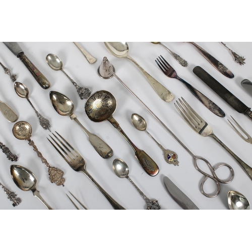 1036 - A collection of silver flatware from various countries to include two Hanoverian dinner forks, Franc... 