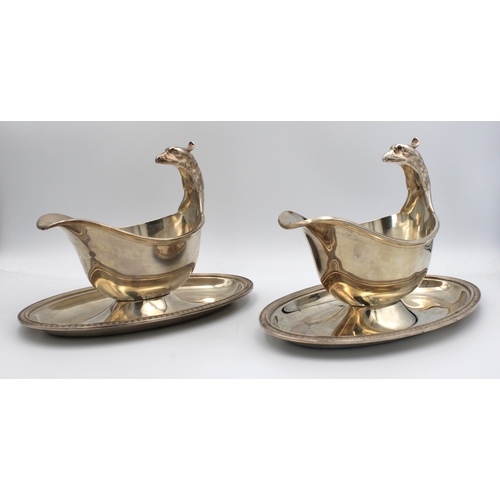 1042 - A pair French Christofle Silver Plate Malmaison Eagle Handle Gravy Boats on integral tray 22.8cm. lo... 